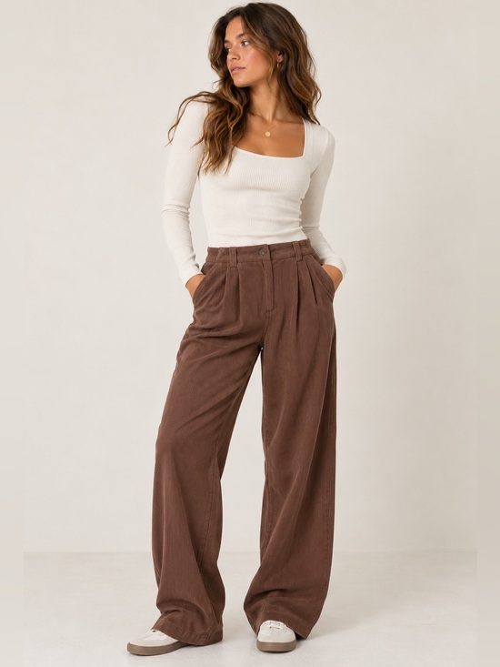 HALARA Pants - Halara Brown Corduroy High Rise Wide Leg Pants Size Large